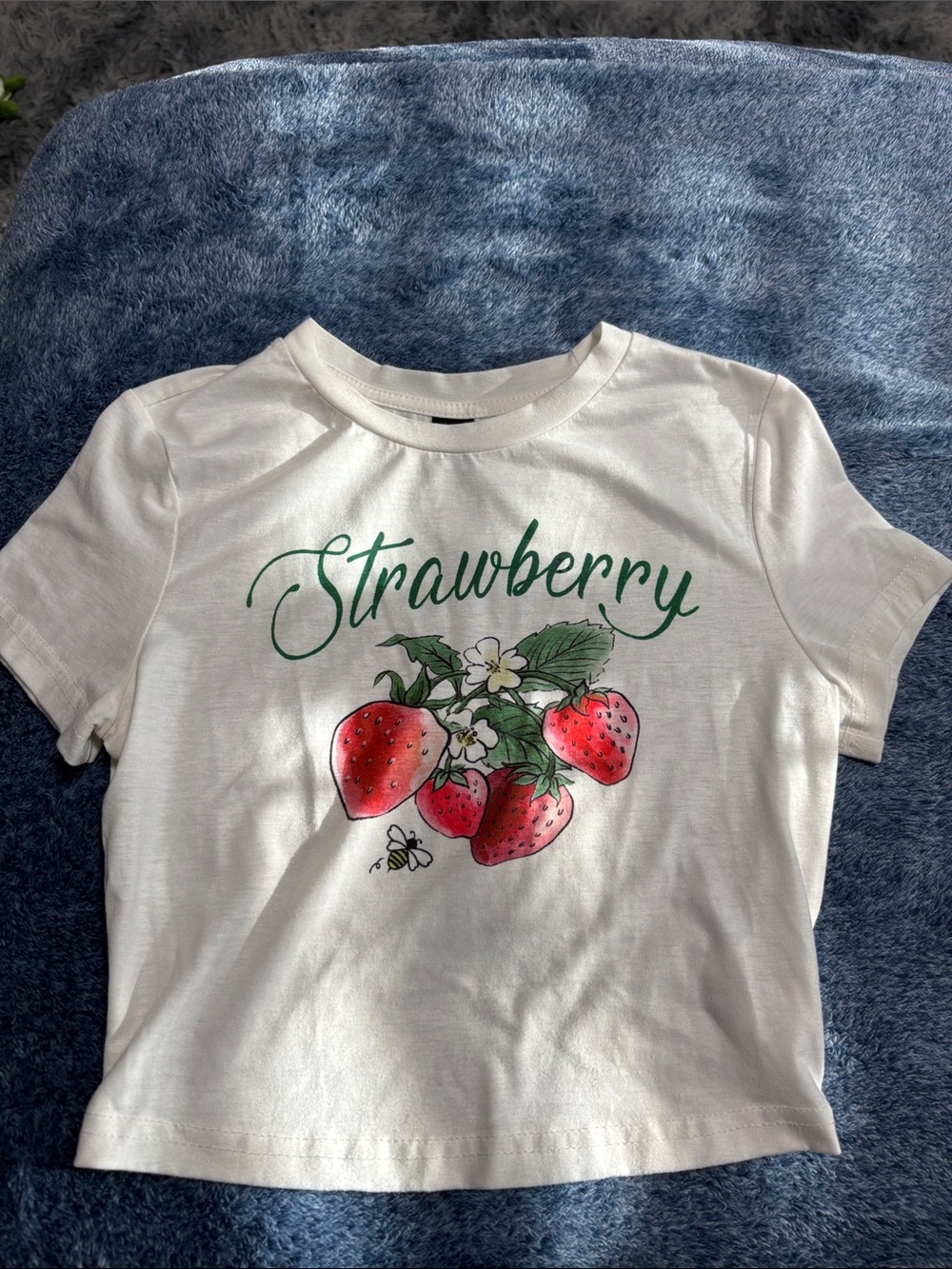 SHEIN White Tee with Red Strawberry Graphic
